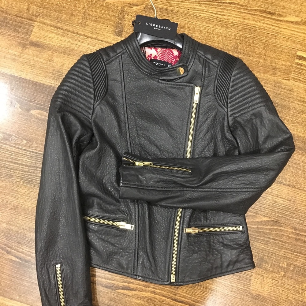 NWT LEIBESKIND Black Moto Leather Jacket XS/34